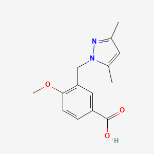 molecular formula C14H16N2O3 B1299307 3-[(3,5-dimethyl-1H-pyrazol-1-yl)methyl]-4-methoxybenzoic acid CAS No. 887408-93-7