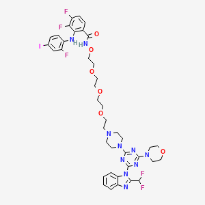 molecular formula C40H44F5IN10O6 B12993646 N-(2-(2-(2-(2-(4-(4-(2-(Difluoromethyl)-1H-benzo[d]imidazol-1-yl)-6-morpholino-1,3,5-triazin-2-yl)piperazin-1-yl)ethoxy)ethoxy)ethoxy)ethoxy)-3,4-difluoro-2-((2-fluoro-4-iodophenyl)amino)benzamide 