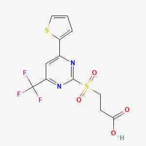 molecular formula C12H9F3N2O4S2 B1299539 3-(4-Thiophen-2-yl-6-trifluoromethyl-pyrimidine-2-sulfonyl)-propionic acid CAS No. 436088-50-5