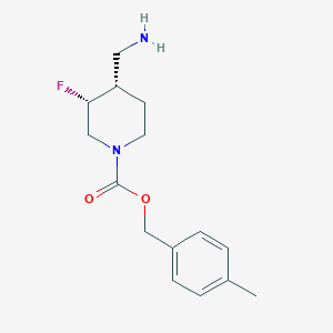 molecular formula C15H21FN2O2 B12996047 Rel-4-methylbenzyl (3R,4S)-4-(aminomethyl)-3-fluoropiperidine-1-carboxylate 