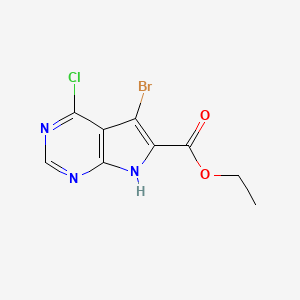 molecular formula C9H7BrClN3O2 B12996916 Ethyl 5-bromo-4-chloro-7H-pyrrolo[2,3-d]pyrimidine-6-carboxylate 