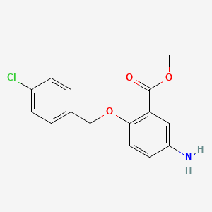 molecular formula C15H14ClNO3 B12997128 Methyl 5-amino-2-((4-chlorobenzyl)oxy)benzoate 