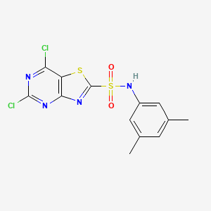 molecular formula C13H10Cl2N4O2S2 B12997335 5,7-Dichloro-N-(3,5-dimethylphenyl)thiazolo[4,5-d]pyrimidine-2-sulfonamide 