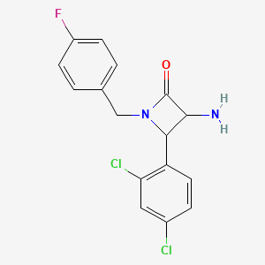 molecular formula C16H13Cl2FN2O B12997464 3-Amino-4-(2,4-dichlorophenyl)-1-(4-fluorobenzyl)azetidin-2-one 