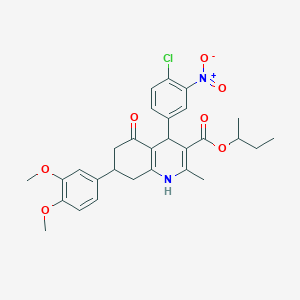 molecular formula C29H31ClN2O7 B12997521 sec-Butyl 4-(4-chloro-3-nitrophenyl)-7-(3,4-dimethoxyphenyl)-2-methyl-5-oxo-1,4,5,6,7,8-hexahydroquinoline-3-carboxylate 