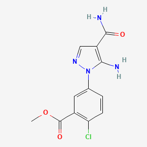 molecular formula C12H11ClN4O3 B12997556 Methyl 5-(5-amino-4-carbamoyl-1H-pyrazol-1-yl)-2-chlorobenzoate 