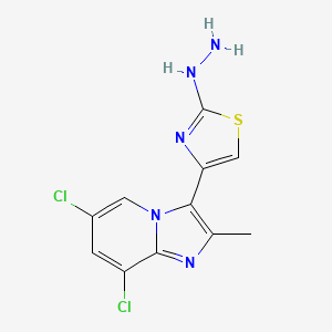 molecular formula C11H9Cl2N5S B12998019 4-(6,8-Dichloro-2-methylimidazo[1,2-a]pyridin-3-yl)-2-hydrazinylthiazole 