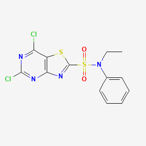 molecular formula C13H10Cl2N4O2S2 B12998786 5,7-Dichloro-N-ethyl-N-phenylthiazolo[4,5-d]pyrimidine-2-sulfonamide 