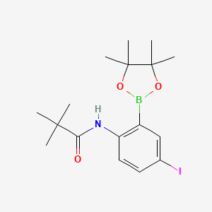 molecular formula C17H25BINO3 B12998989 N-(4-Iodo-2-(4,4,5,5-tetramethyl-1,3,2-dioxaborolan-2-yl)phenyl)pivalamide 