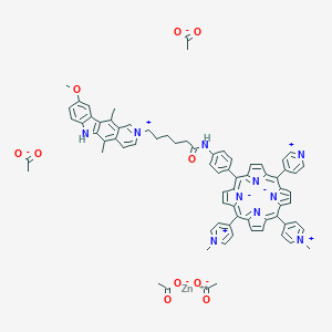 B129991 Zinc;6-(9-methoxy-5,11-dimethyl-6H-pyrido[4,3-b]carbazol-2-ium-2-yl)-N-[4-[10,15,20-tris(1-methylpyridin-1-ium-4-yl)porphyrin-22,24-diid-5-yl]phenyl]hexanamide;tetraacetate CAS No. 145247-77-4