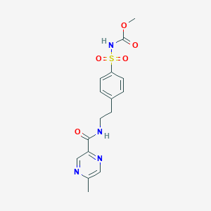 molecular formula C16H18N4O5S B130023 N-[4-[beta-(5-Methylpyrazine-2-carboxaMido)ethyl]phenylsulfonyl]Methylurethane CAS No. 33288-74-3