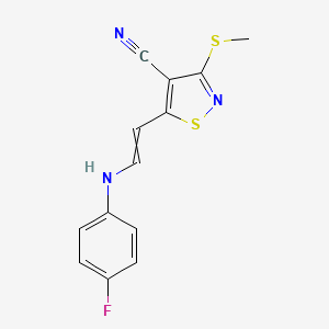 molecular formula C13H10FN3S2 B1300490 5-[2-(4-Fluoroanilino)ethenyl]-3-(methylthio)-4-isothiazolecarbonitrile 