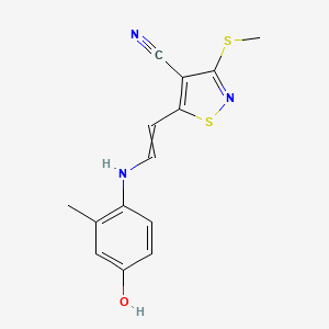 molecular formula C14H13N3OS2 B1300491 5-[2-(4-Hydroxy-2-methylanilino)ethenyl]-3-methylsulfanyl-1,2-thiazole-4-carbonitrile 