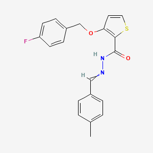 molecular formula C20H17FN2O2S B1300706 3-[(4-fluorophenyl)methoxy]-N-[(4-methylphenyl)methylideneamino]thiophene-2-carboxamide 