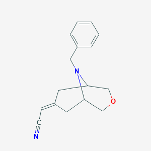 molecular formula C16H18N2O B13007913 2-{9-Benzyl-3-oxa-9-azabicyclo[3.3.1]nonan-7-ylidene}acetonitrile 