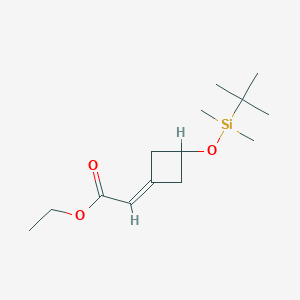 molecular formula C14H26O3Si B13008465 Ethyl 2-{3-[(tert-butyldimethylsilyl)oxy]cyclobutylidene}acetate 