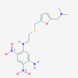 molecular formula C16H21N5O5S B130136 1,3-Benzenediamine, 4,6-dinitro-N-(2-(((5-((dimethylamino)methyl)-2-furanyl)methyl)thio)ethyl)- CAS No. 142744-17-0