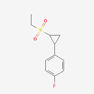 molecular formula C11H13FO2S B13017422 1-(2-(Ethylsulfonyl)cyclopropyl)-4-fluorobenzene 