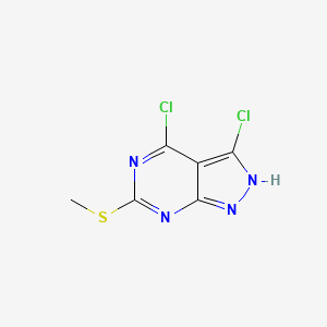 molecular formula C6H4Cl2N4S B13017856 3,4-Dichloro-6-(methylthio)-1H-pyrazolo[3,4-d]pyrimidine 