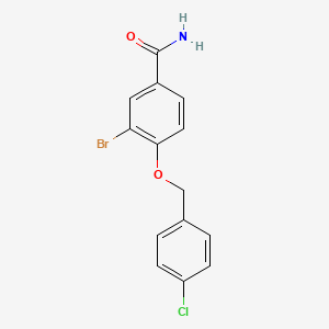 molecular formula C14H11BrClNO2 B13018264 3-Bromo-4-((4-chlorobenzyl)oxy)benzamide 