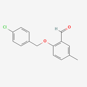 molecular formula C15H13ClO2 B13018321 2-((4-Chlorobenzyl)oxy)-5-methylbenzaldehyde 
