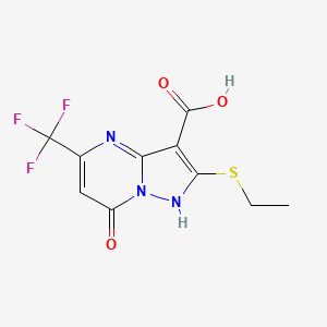 molecular formula C10H8F3N3O3S B13018379 2-(Ethylthio)-7-oxo-5-(trifluoromethyl)-4,7-dihydropyrazolo[1,5-a]pyrimidine-3-carboxylic acid 