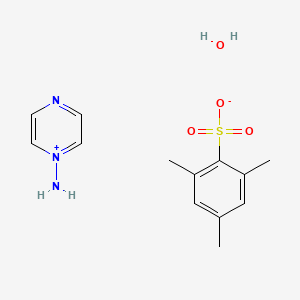 molecular formula C13H19N3O4S B13018431 1-Aminopyrazin-1-ium 2,4,6-trimethylbenzenesulfonate hydrate 