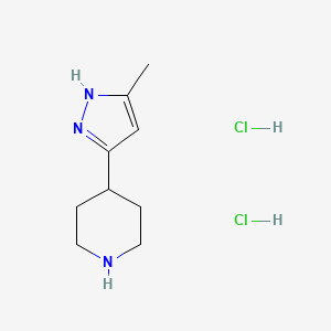 molecular formula C9H17Cl2N3 B13018635 4-(3-methyl-1H-pyrazol-5-yl)piperidine dihydrochloride 