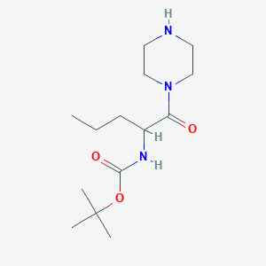 molecular formula C14H27N3O3 B13019057 tert-butyl N-[1-oxo-1-(piperazin-1-yl)pentan-2-yl]carbamate 