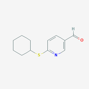 molecular formula C12H15NOS B13019289 6-(Cyclohexylthio)nicotinaldehyde 