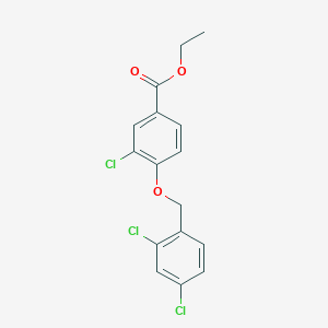 molecular formula C16H13Cl3O3 B13019493 Ethyl 3-chloro-4-((2,4-dichlorobenzyl)oxy)benzoate 