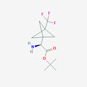 molecular formula C12H18F3NO2 B13019545 tert-butyl (2S)-2-amino-2-[3-(trifluoromethyl)bicyclo[1.1.1]pentan-1-yl]acetate 