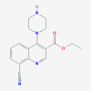 molecular formula C17H18N4O2 B13019799 Ethyl 8-cyano-4-(piperazin-1-yl)quinoline-3-carboxylate 