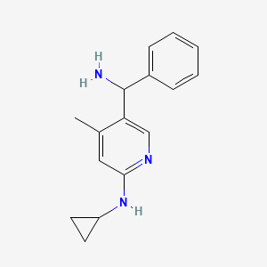 molecular formula C16H19N3 B13019870 5-(Amino(phenyl)methyl)-N-cyclopropyl-4-methylpyridin-2-amine 