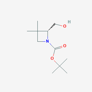 molecular formula C11H21NO3 B13019887 tert-butyl (2R)-2-(hydroxymethyl)-3,3-dimethylazetidine-1-carboxylate 