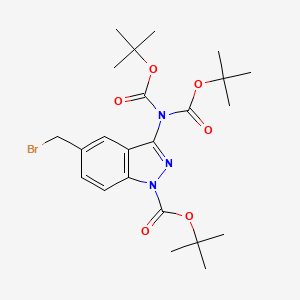 molecular formula C23H32BrN3O6 B13020019 tert-butyl 3-{bis[(tert-butoxy)carbonyl]amino}-5-(bromomethyl)-1H-indazole-1-carboxylate 