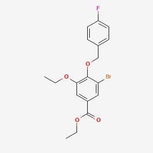 molecular formula C18H18BrFO4 B13022710 Ethyl 3-bromo-5-ethoxy-4-((4-fluorobenzyl)oxy)benzoate 