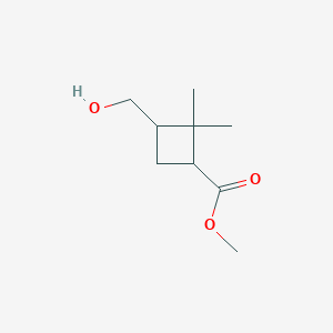 molecular formula C9H16O3 B13022903 Methyl 3-(hydroxymethyl)-2,2-dimethylcyclobutane-1-carboxylate 