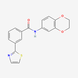 molecular formula C18H14N2O3S B13023054 N-(2,3-Dihydrobenzo[b][1,4]dioxin-6-yl)-3-(thiazol-2-yl)benzamide 