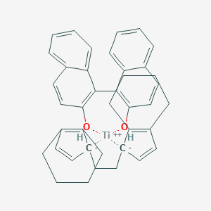 molecular formula C40H38O2Ti B130322 1-(2-Hydroxynaphthalen-1-yl)naphthalen-2-ol;1-[2-(4,5,6,7-tetrahydroinden-1-id-1-yl)ethyl]-4,5,6,7-tetrahydroinden-1-ide;titanium(2+) CAS No. 143063-72-3