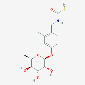 molecular formula C16H23NO6S B130342 O-Ethyl ((4-((6-deoxy-alpha-L-mannopyranosyl)oxy)phenyl)methyl)carbamothioate CAS No. 147821-49-6