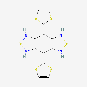 molecular formula C12H8N4S6 B13036410 4,8-Bis(1,3-dithiol-2-ylidene)-1,3,5,7-tetrahydro-[1,2,5]thiadiazolo[3,4-f][2,1,3]benzothiadiazole 