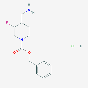 molecular formula C14H20ClFN2O2 B13040889 Benzyl4-(aminomethyl)-3-fluoropiperidine-1-carboxylatehydrochloride 