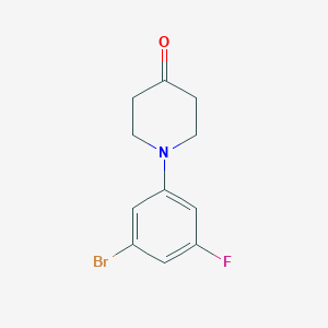 molecular formula C11H11BrFNO B13040903 1-(3-Bromo-5-fluorophenyl)piperidin-4-one 