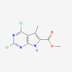 molecular formula C9H7Cl2N3O2 B13043384 methyl 2,4-dichloro-5-methyl-7H-pyrrolo[2,3-d]pyrimidine-6-carboxylate 