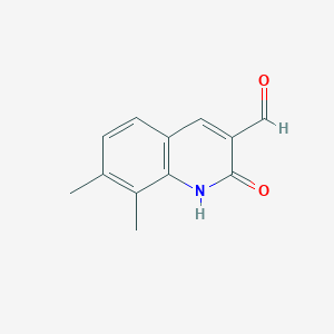 molecular formula C12H11NO2 B13043423 2-Hydroxy-7,8-dimethylquinoline-3-carbaldehyde 