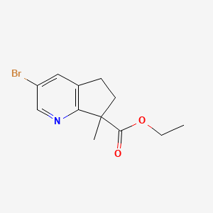molecular formula C12H14BrNO2 B13043800 Ethyl 3-bromo-7-methyl-6,7-dihydro-5H-cyclopenta[B]pyridine-7-carboxylate 