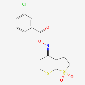 molecular formula C14H10ClNO4S2 B13045112 4-(((3-Chlorobenzoyl)oxy)imino)-2,3-dihydro-4H-thieno[2,3-b]thiopyran 1,1-dioxide 