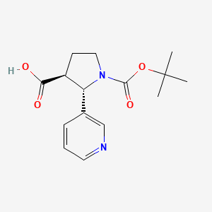 molecular formula C15H20N2O4 B13046586 Trans-1-(Tert-Butoxycarbonyl)-2-(Pyridin-3-Yl)Pyrrolidine-3-CarboxylicAcid 