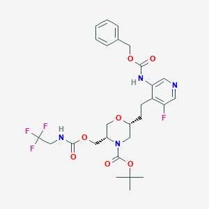 molecular formula C28H34F4N4O7 B13047176 Tert-butyl (2R,5S)-2-(2-(3-(((benzyloxy)carbonyl)amino)-5-fluoropyridin-4-YL)ethyl)-5-((((2,2,2-trifluoroethyl)carbamoyl)oxy)methyl)morpholine-4-carboxylate 